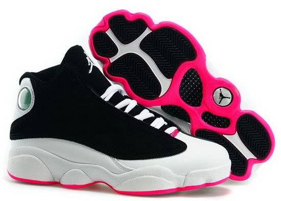 Womens Air Jordan Retro 13 Black White Pink Outlet Online